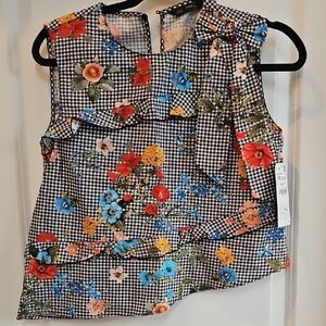 Zara Black and Multicolor Floral Top